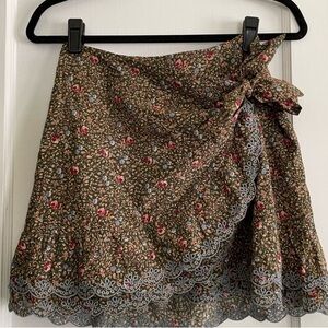 Rare NWT Sezane 38 (US 6) Pacome Floral Eyelet Wrap Mini Skirt Green